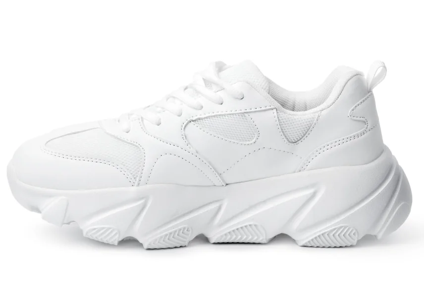 The white sneaker alone on a white background.