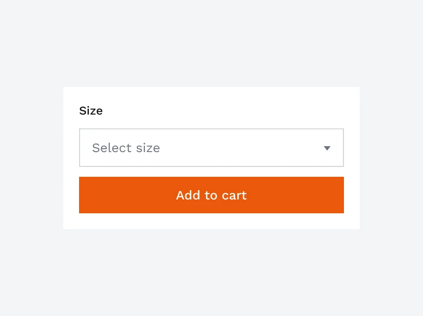A “Select size” dropdown above Add to cart.