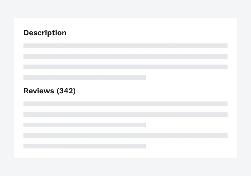 A page scrolled to the description and reviews, with no price or button in view.