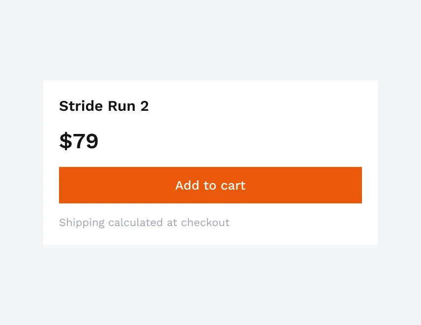 Stride Run 2, $79, Add to cart and the note “Shipping calculated at checkout”.