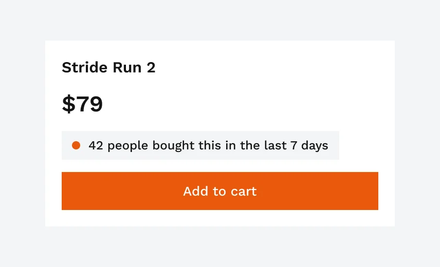 Stride Run 2, $79, “42 people bought this in the last 7 days” and Add to cart.