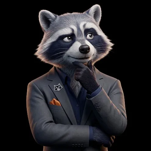 The raccoon with his chin on his hand, listening.