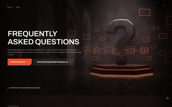 FAQ page, first screen
