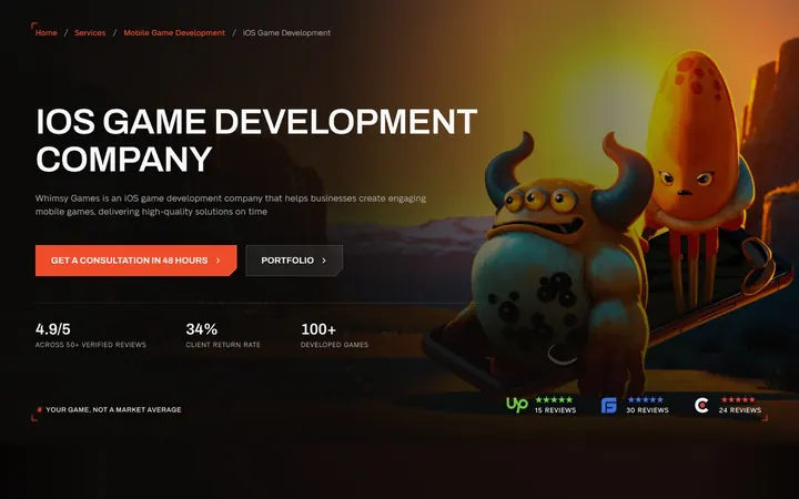 Service page iOS game development, first screen