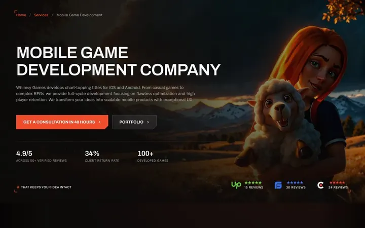 Services category page Mobile game development, first screen
