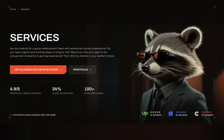 Services index page, first screen
